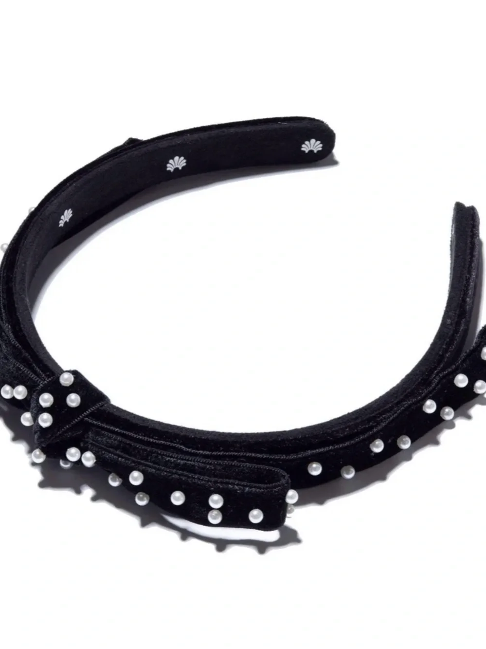 Lele Sadoughi Bardot Black Pearl-Embellished Velvet Headband